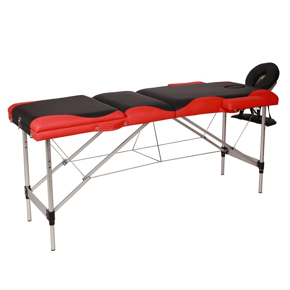 WACO Massage Table, SPA Bodybuilding Furniture, 3 Sections Folding Aluminum Tube Fold-Portable Beauty Bed Tattoo Carry Case - Black Red